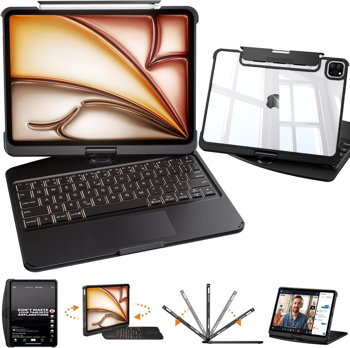 Minimal Rotating iPad Keyboard Case — Black